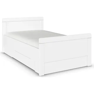 Stauraumbett RAUCH "Bett Einzelbett Stollenbett Bettkästen EVELYN", weiß (alpinweiß), B:129cm H:94cm L:210cm, Betten, in Komforthöhe mit Holzkopfteil sowie Schubladen MADE IN GERMANY