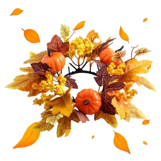 Herbstdeko Kerzenringe, 25cm Herbstkranz Kerzenkränze | Kerzenringe Für Stabkerzen, Kerzenkranz Herbst Mit Kürbis Ahornblatt Künstlich Herbstkranz Herbst Herbst Kerzenringe