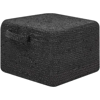 Beliani Pouf Schwarz 45 x 45 x 30 cm Quadratisch Geflochten Boho Sitzhocker Fußhocker für Wohnzimmer Kinderzimmer Flur