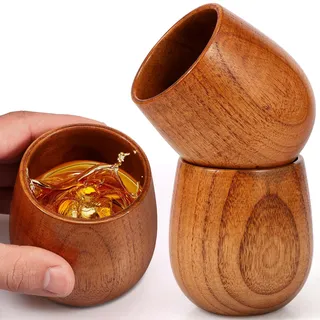 KEGAJEGA 2 Stück Holzbecher mit Runden 250ml Holzbecher Trinkbecher Hochwertigem Holz Gefertigt Langlebig Japanische Teetasse Bewahrt Das Weinaroma Optimal für Weinglas Teeglas Wasserglas