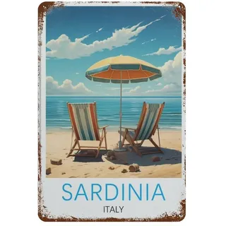 Sardinien Italien Vintage Reiseposter Blechschild Vintage Metallschilder Eisenmalerei Retro Metall-Blechschild Plakette Poster Garten Wandkunst Plakette für Haus Badezimmer Küche Café (20 x 30 cm) D42
