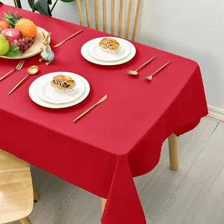 Hiasan Glatt Tischdecke Weihnachten Fleckenabweisend Tischtuch mit Lotuseffekt Leicht Wasserabweisend Tischwäsche, Rot, 130x130cm
