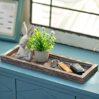 Romadedi Rechteckig Holztablett Tablett Deko:43cm Holz Dekotablett Länglich Vintage Kerzentablett Holzschale für Kerzen Tisch Centerpiece Tischdeko Zuhause Couchtisch Küche Wohnzimmer Dekorative