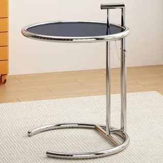 WEIDPHL Runder Beistelltisch Aus Glas, Beistelltisch Aus Edelstahl, Snack-Beistelltisch, Nachttisch, C-Förmiger Beistelltisch Für Couch, Wohnzimmer, Schlafzimmer,Grau