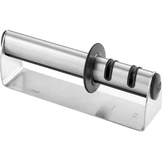 ZWILLING Twinsharp Select Messerschärfer mit 2-Stufen für Grund- & Feinschliff, Edelstahlscheiben, Keramikscheiben, Rutschfest, Für glatte Messer, Silber