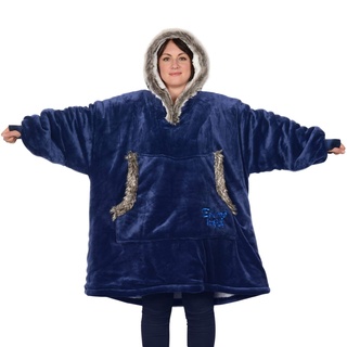 Snug Rug Blau Eskimo Decke mit Ärmel Pullover Decken-Kapuzenpullover Übergroße Sweatshirt Hoodie Kuscheldecke mit Ärmeln Kapuze hochwertiges Sherpa-Fleece für Herren und Damen Einheitsgröße