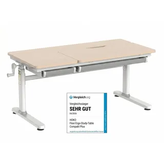 HOKO Kinderschreibtisch höhenverstellbar für Kinderzimmer (Schreibtisch für Kinder ab 6 Jahren, mit 80x40 cm neigbarer Tischplatte, 2 Schubladen, Verstellbar 54-76cm), 120x60 cm Arbeitsfläche, 100 kg Belastbarkeit, Holzoptik, CELIN