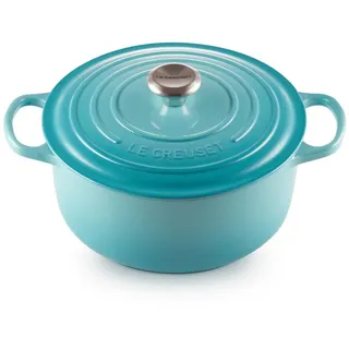 LE CREUSET Bräter Signature Gusseisen-Bräter, Gusseisen, Rund, Ø 26 cm, 4,2 l, 5,14 kg, Karibik, 21177261702430 blau 4,2 l | Ø 26 cm x 27,4 cm x 35,3 cm x 17,2 cm