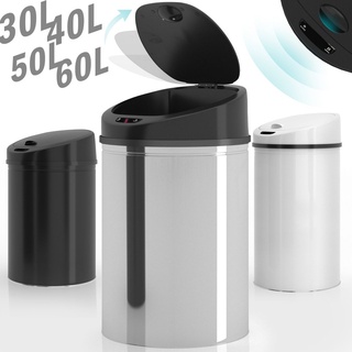 Jago® Mülleimer mit Sensor - 30/40/50/60 Liter, Edelstahl / Verzinkter Stahl, Rund, mit Klemmring, für Küche, Büro, Handfrei, Farbwahl - Autom...