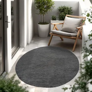 Paco Home Outdoor Teppich, Wetterfest Pflegeleicht Küchenteppich Ideal für Terrasse Balkon Garten, Flachgewebe Sisaloptik Modern Einfarbig meliert, Grösse:160 cm Rund, Farbe:Anthrazit
