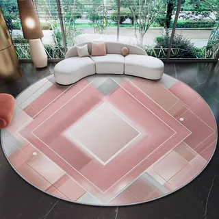 Generisch Teppich Rund 160 cm rutschfest Waschbar Schlafzimmer Teppiche, Minimalistischer Luxus Dreiecke Innenbereich Runder Teppich fürs Wohnzimmer Flur Kinderzimmer Büro, Rosa Grau