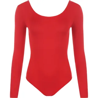 WearAll - Damen Body elastisch Langarm Bodysuit Top - Rot - 36-38 - 36-38