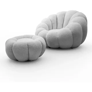 lookway Drehsessel FLUFFY Textil 95 x 60 x 95 cm Grau mit Fußhocker