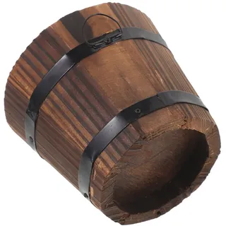 Toyvian Holz Blumentopf Fass Pflanzgefäß Gartendeko Mittelgroß Natürlicher Pflanztopf Rustikaler Pflanzkübel für Balkon Terrasse Outdoor Zufälliger Stil