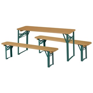 roba® Garten-Kindersitzgruppe Outdoor Kinderparty-Garnitur -2 Bänke + 1 Kindertisch, Klappbare Sitzgarnitur aus FSC zertifiziertem Holz beige