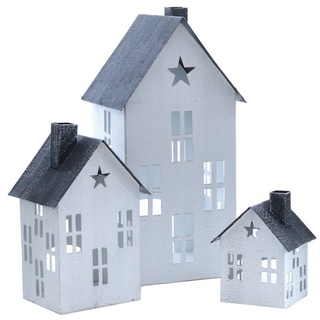 Spetebo Kerzenlaterne Metall Windlicht Haus mit Stern 3er Set - weiß (Set, 3 St., 3-teilig), 36 / 23 / 14 cm - Deko Windlicht Lampion Kerzenhalter Außen weiß