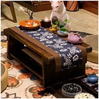 DSMRLEOP 60x35x23cm Japanischer Tatami-Tisch, 2-stufiger Faltbarer Couchtisch mit Stauraum, Retro-Zen-Teetisch aus Holz, minimalistischer Meditationstisch, kompakter Bodentisch für Wohnzimmer