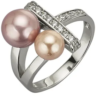 ZEEme Pearls Ring Silber 925 mit 2 Muschelkernperlen und Zirkonia weiß