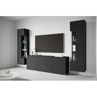 OTTO home Wohnwand OTTO HOME "KENIA", schwarz (graphite schwarz matt), B:270cm H:161cm T:34cm, Holzwerkstoff, Kastenmöbel-Sets, Wohnwand, Vitrinen mit Eckverglasung, hängend und stehend montierbar