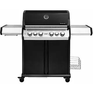 SANTOS Gasgrill S-418 Pro Schwarz - Premium Gasgrill 4 Brenner - 800°C Infrarot Seitenbrenner & Heckbrenner - Langlebiger BBQ Gas Grill mit optimaler Isolierung - Edelstahl Grillrost & Warmhalterost