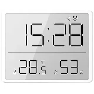 Colexy Digitaler Wecker, Kleine LCD-Display mit Temperatur & Luftfeuchtigkeit, 12/24 Std. & °C/°F, Magnetisch, Batteriebetriebene Tischuhr für Zuhause, Büro, Schule und Reisen (Weiß)