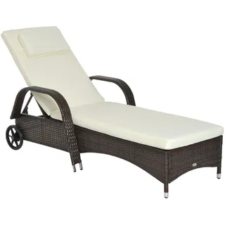 Outsunny Mobile Gartenliege Sonnenliege Rattanliege Gartenmöbel Braun