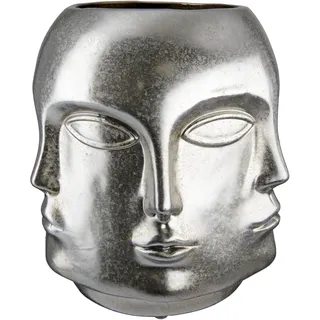 Casablanca by Gilde GILDE Vase Blumenvase aus Keramik - Gesichtsvase wasserdicht Europäische Herstellung - Farbe: antik Silber Höhe 23 cm