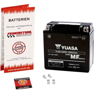 Yuasa Batterie passend für Harley-Davidson V-Rod, 2002-2006, wartungsfrei | 12 Ah / 200 A, AGM, einbaufertig, startklar, auslaufsicher, inkl. 7,50€ Batteriepfand
