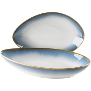 Mäser 931994 La Sinfonia, Servierschalen Set, ovale Keramik Deko Schalen in 2 Größen, moderner Vintage Look mit Farbverlauf von Blau zu Weiß, Steinzeug