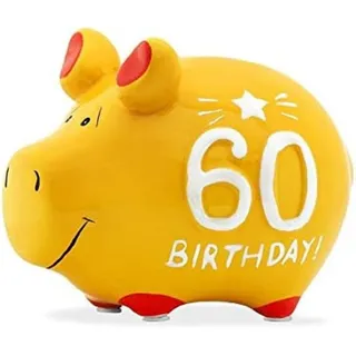 Wurm Spardose KCG Sparschwein "60 Birthday!" Keramik Gelb/Rot/Weiß 12,5x9x9cm