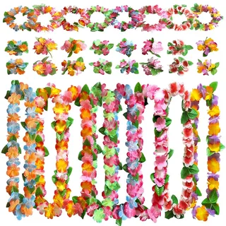 8 Sets Leis Luau, Hawaiianische Leis Girlanden Halsketten, Blumenkette Hawaii, Blumenketten Hawaiiketten, Hawaii Blumen Deko, Hawaii Ketten Set, für Strandparty, Poolparty