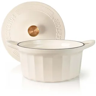 RÖMERTOPF Bratentopf Gusseisen Topf 28cm Creme, Gusseisen (Set, 2-tlg., Set mit Deckel), Backofengeeignet Induktionsgeeignet Zum Braten, Schmoren, Kochen weiß 6.1 l