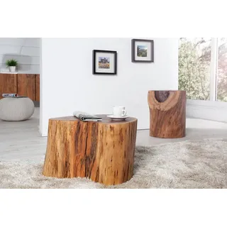 Licht-Erlebnisse Couchtisch THELA, Beistelltisch Holz massiver Stamm Unikat Baumscheibe Baumstamm beige