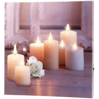 Wandbild "Kerzen mit Rose" mit flackernder LED-Beleuchtung, 30 x 30 cm