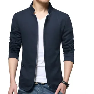Herren Casual Blazer Mantel Jacke mit Kragen Slim Fit Business formeller Stil für Reißverschluss Anzug Herbst Winter Oberbekleidung (XL Marineblau)