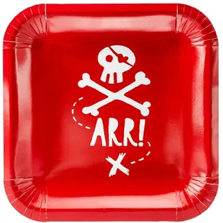 Piraten-Pappteller Tischzubehör 6 Stück rot-weiss 20 cm - Rot