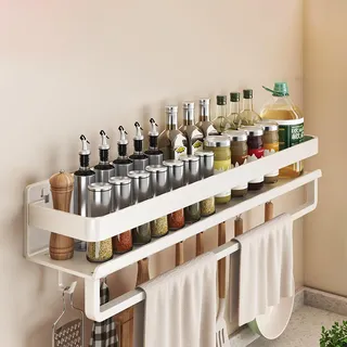 Naturepanda KüChenregal Wand,GewüRzregal HäNgend,GewüRzregal Mit Stange,GroßEr KapazitäT,Mit Haken,Mit Handtuchhalter,Zur Aufbewahrung Von GewüRzbehäLter Und KräUtern