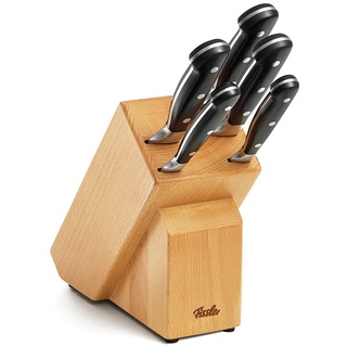 Fissler Alaska / Messer-Set, bestückt (6-teilig) Messerblock aus Holz (inkl. Koch; Brot; Schäl, Schinken-& Universal-Messer)