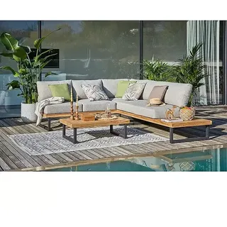 Sunfun Zoe Loungemöbel-Set  (3 -tlg., Teak/Stahl, Hellgrau)