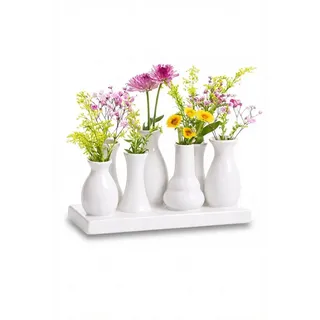 WestCraft Dekovase Handgefertigte kleine Keramik Deko Blumenvasen Set aus 7 Vasen in weiß (1 St), dekorative Keramikvasen auf festem Sockel, hübsche Mini Vase weiß 20 cm x 10 cm x 7 cm