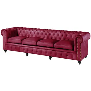 Massivmoebel24 Sofa 4-Sitzer Echtleder 274x82x75 Rot Chesterfield #404