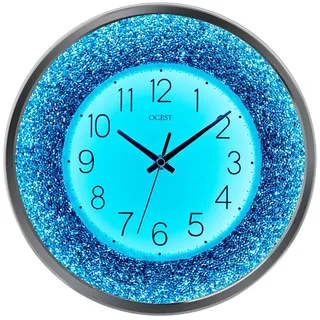 OCEST 30 cm Wanduhr mit Kristall-Dekor Nachtlicht Geräuschlos Blau | Batteriebetrieben, Geräuschsensor, LED-Nachtlicht, Kristall-Dekor, Für Schlafzimmer Badezimmer Wohnzimmer Küche