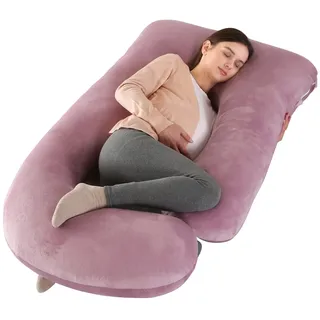 Labtec Schwangerschaftskissen, U förmiges Ganzkörperkissen, Stillkissen, J+U förmiges Seitenschläferkissen, Body Pillow, Abnehmbarer Samt-Kopfkissenbezug [Rosa]