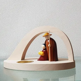Teelichthalter "Geborgenheit" Heilige Familie Holz modern B 22cm Erzgebirge