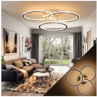 ZMH LED Deckenleuchte Wohnzimmer 3 Ringe Design 41W Deckenlampe 3000K Bürolampe Hotel, warmweiß, LED fest integriert, Warmweiß rot