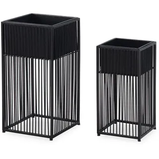 furnicato Dekovase Blumentopf 2er Set Metall Pflanzkübel Schwarz mit Gestell, (1 St) schwarz