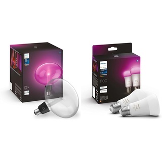 Philips Hue White & Color Ambiance Lightguide Ellipse 500lm, bis zu 16 Mio. Farben & White & Color Ambiance E27 LED Lampen 2-er Pack
