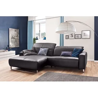 KAWOLA Sofa YORK Leder Life-line mocca Rec links Fuß Metall Chrom matt mit Sitztiefenverstellung
