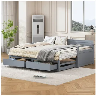 Ulife Schlafsofa Multifunktionales Zwei-in-Eins-Tagesbett mit Kiefernbett, Schubladen und Ausziehbett 90 x 190 cm/180 x190 cm grau
