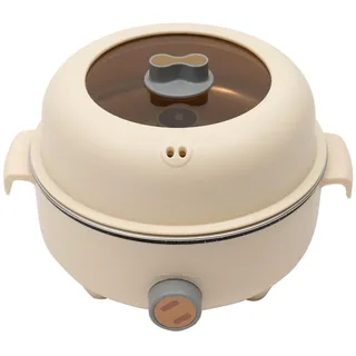 1.5 L Elektrischer Hot Pot 2 Temperaturen Tragbarer Multikoche 1-2 Personen Tragbare Antihaft-Bratpfanne Reisekocher Geeignet für Haus Studentenwohnheim Wohnung Camping Reisen usw (Khaki)
